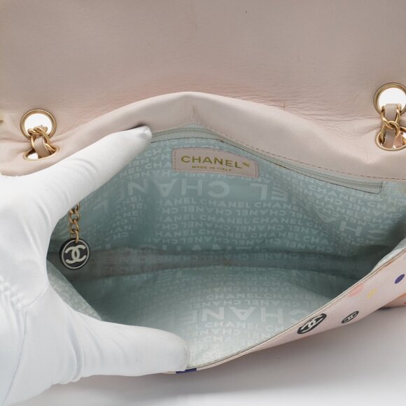 Pre-owned CHANEL Pink Classique Satin Polka Dot Single Chain Flap Bag - Picture 4 of 5